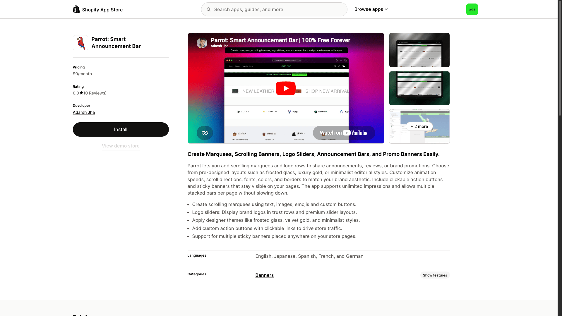 Preview of Parrot - Smart Announcement Bar