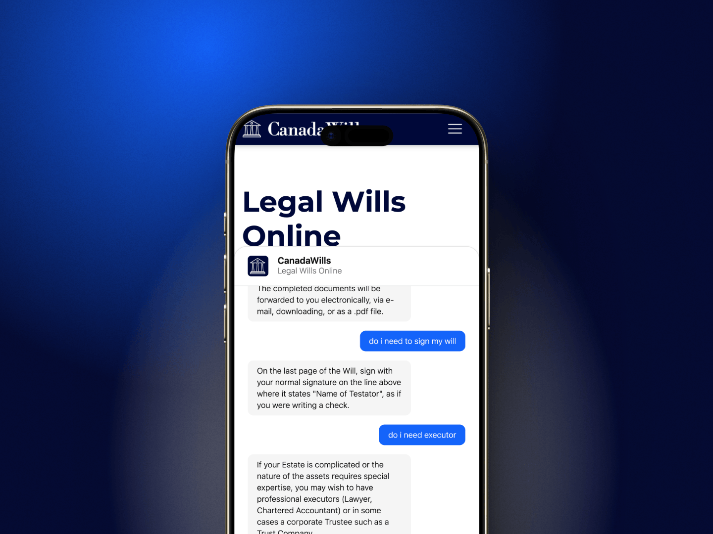 Featured view of CanadaWills AI Assistant