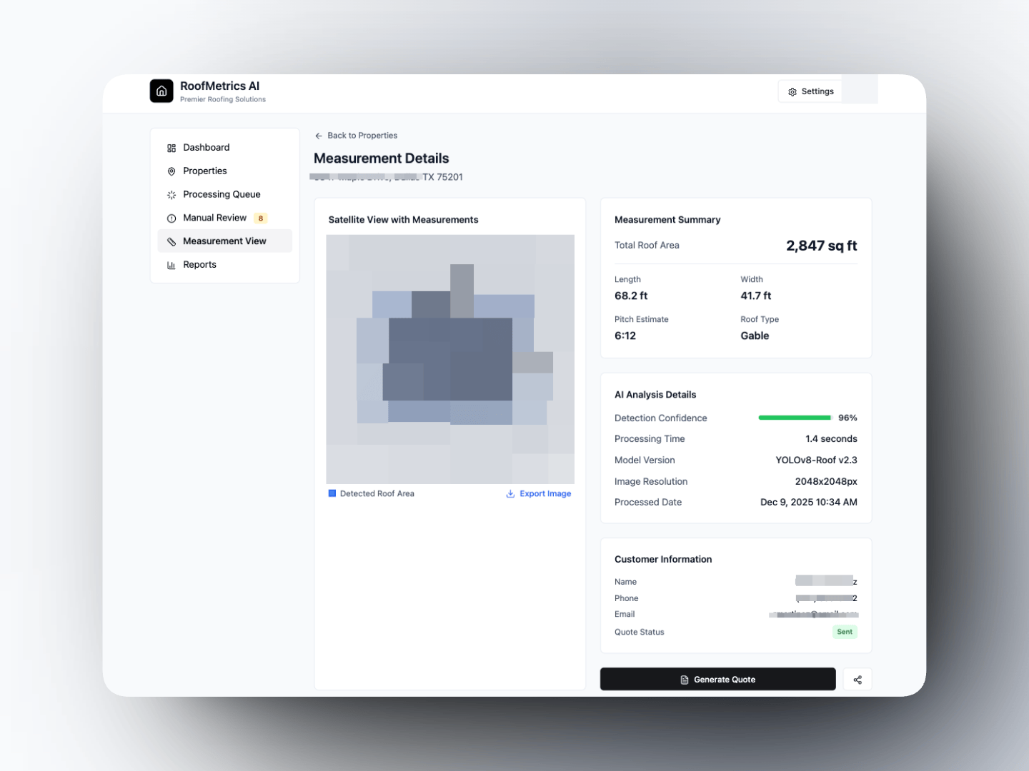 Featured view of RoofMetrics AI Platform