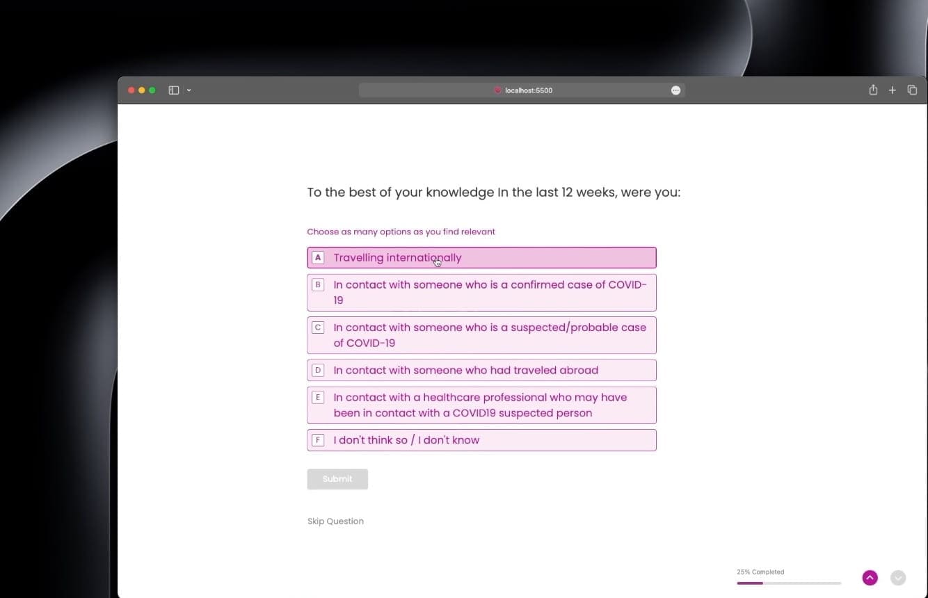 Featured view of Covid Survey App