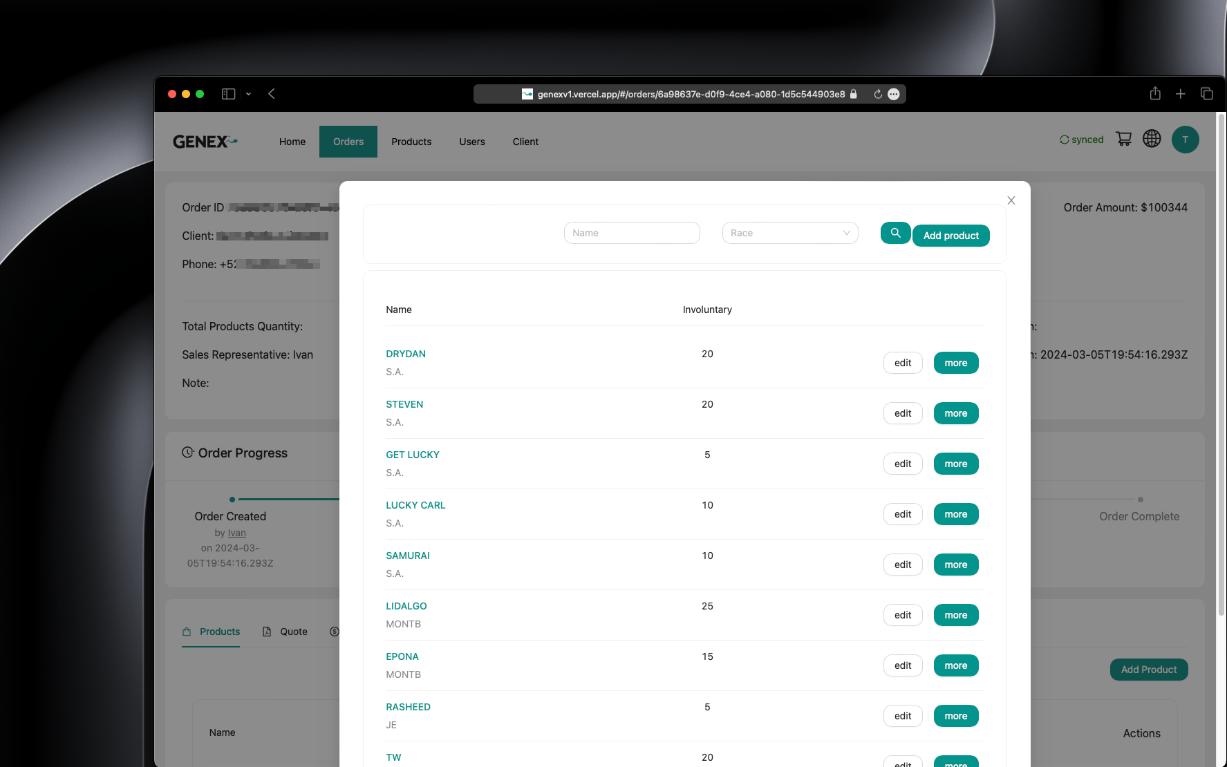 Featured view of Genex Ordering App
