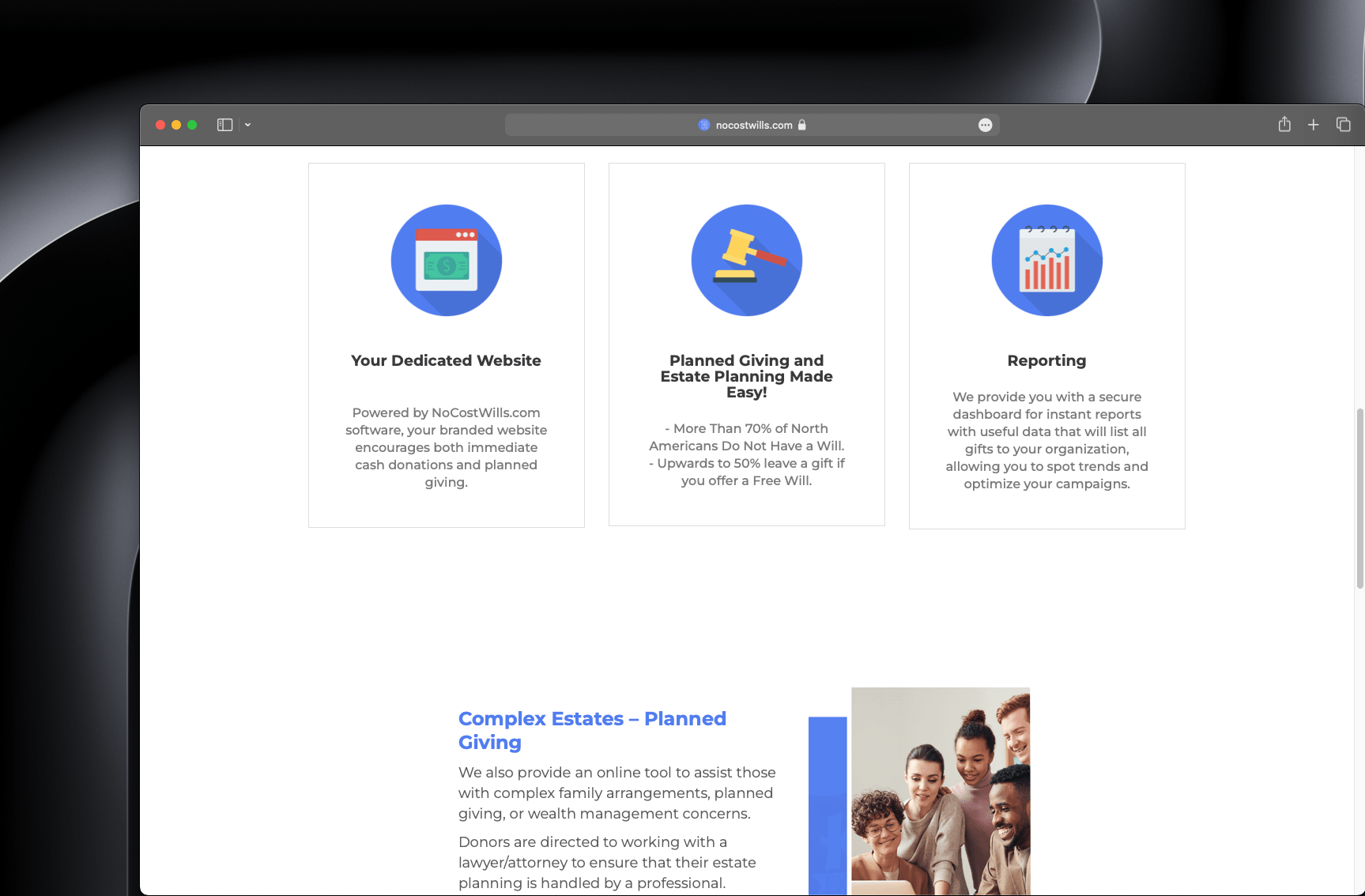 Featured view of NoCostWills Platform